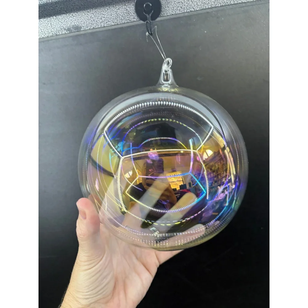 Iridescent Glass Ball Ornament Rainbow Oil Slick Hanging Sphere G8591 4.5 Inch